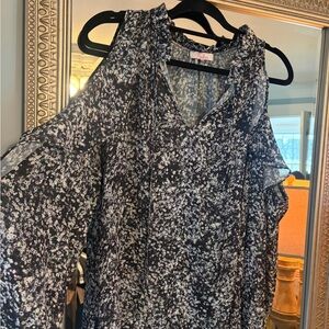 Parker Black and White Floral Cold-Shoulder Blouse